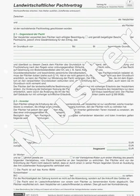 Produktbild von Pachtvertrag Landwirtschaft A4 4 Seiten Packung mit 25 Stück