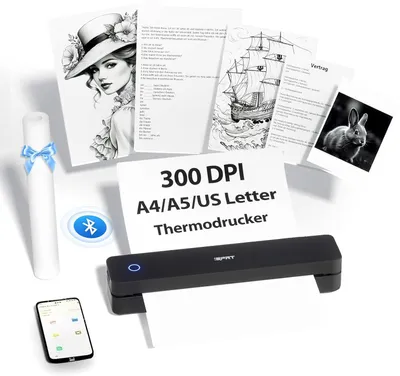 Produktbild von MT610 Tragbarer Thermodrucker,Mobiler Drucker A4 für Unterwegs,A4 Kompatibel mit Windows,iOS,Android, 300dpi Monochromer Reisedrucker für Hause,Lernen