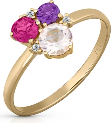 Produktbild von Orolino Ring Gold 585 mit Rosaquartz Amethyst Rhodolith Brillant