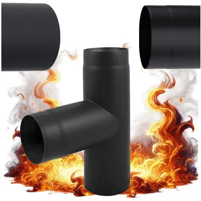 Immagine prodotto di Raccordo a T 90° Ø 130 mm Nero per Stufa – T di Scarico per Condotto Fumi – Tubo a T per Canna Fumaria, Stufa a Legna, Pellet e Camino