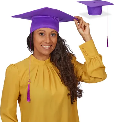 Produktbild von Relaxdays Doktorhut, 2er Set, Absolventenhut mit Quaste, für Abitur, Bachelor- & Masterabschluss, Abschlusshut, lila