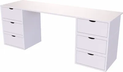 Image de Bureau en bois massif 6 tiroirs Cube - Blanc