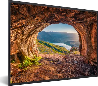 Produktbild von MuchoWow® Gerahmtes Poster Höhle - Berg - Landschaft - Natur 80x60 cm - Poster mit Schwarzem Bilderrahmen Wandposter Rahmen Foto Bilder - Schwarzem - Mit Gestell