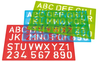 Immagine prodotto di Stencil lettere numeri cifre lettere rosso blu verde 348x215mm