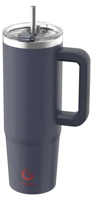 Isolierflasche 890 ml mit Strohhalm, Edelstahl, tiefblau