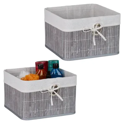 Aufbewahrungskorb Set 2er-Pack, Bambus, 20x31x31 cm, grau-weiß