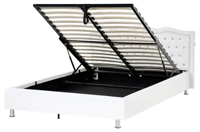 Zdjęcie produktu dla BELIANI Łóżko białe  160 x 200 cm z pojemnikiem i stelażem ozdobne wezgłowie z kryształkami i ćwiekami