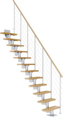 Produktbild von Pertura Mittelholmtreppe Spiros Eiche Leimholz Perlgrau Gerade 75 cm 13 Stufen / 14 Steigungen Relinggeländer Grau (RAL