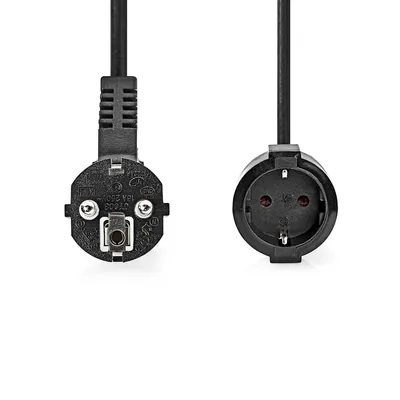 Produktbild von Nedis Stromkabel - Schutzkontaktstecker - Schutzkontaktsbuchse - Abgewinkelt - Gerade - Vernickelt - 5.00 m - Rund - PVC - Schwarz - Label