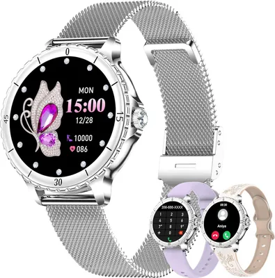 Produktbild von Runde Damen-Smartwatch mit Telefonfunktion über 110 Sport- und Fitnessfunktionen, IP67-er Schrittzähler Herzfrequenz-, SpO2-
