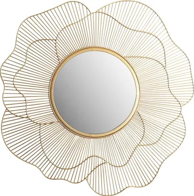 Produktbild von Wandspiegel Rose 77 cm Metall Design Hängespiegel Gold, Eisen Dekospiegel Rund, Spiegel Wand Groß Blütenform, Flurspiegel Garderobenspiegel Modern