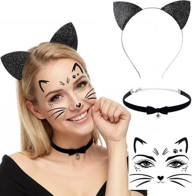 Productafbeelding van Carnavalskostuum voor dames, kattenkostuum voor dames, carnavalskostuum met gezichtstattoo, carnaval, kattenoren