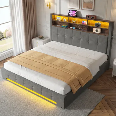 Produktbild von okwish 180×200 Jugendbett mit USB-C und LED, Polsterbetten mit Stauraum-Kopfteil und Bettkasten, Doppelbett in Doppelbett,ohne Matratze