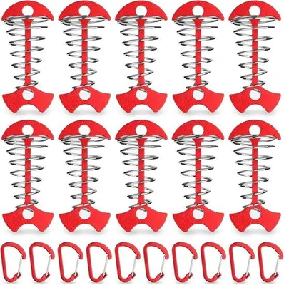Produktbild von Rote Campingvisieranker mit Aluminiumkoorden, Klimgreifer, Windfesten, Outdoor-Tentanker, Koordspanner.