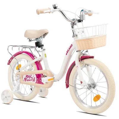 Produktbild von Joystar 16 Zoll-Kinderfahrrad, komplett mit Korb, Klingel, Schutzblechen und vollständig geschlossenem Kettenschutz, mit Stützrädern, Weiß