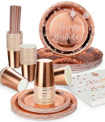 Produktbild von Geburtstagsparty-Geschirr 125-teilig, 25-teiliges Regenbogen-Partygeschirr-Set, Pappteller für Kinder, mit Teller, Becher, Serviette, Hochzeitsfeier