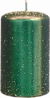 Produktbild von Stumpenkerzen glänzend lackiert und gefrosteter Oberfläche in Metallic Dunkelgrün, 12 x 6 cm, 8 Stück, Metallic Kerzen