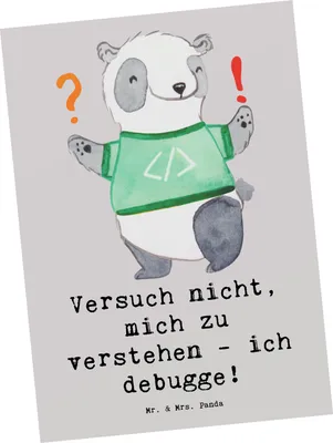 Produktbild von Mr. & Mrs. Panda Postkarte Softwareentwickler Debugging - Grau Pastell - Geschenk, Coding, Ansichtskarten, Softwareentwicklung, Programmierer, Ansichtskarte, kunstkarte