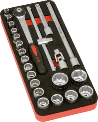 Produktbild von Set mit 1/2 Zoll Umschaltknarre Steckschlüsselsatz 23 tlg., 9804023001