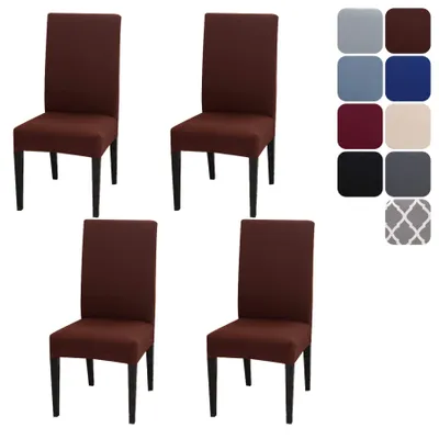 Produktbild von Set mit 4 elastischen Stuhlhussen für Esszimmerstühle, abnehmbar und waschbar, dekorative Stuhlhussen für Zuhause, Küche, Hotel, Restaurant, Bankett, Hochzeit, Party