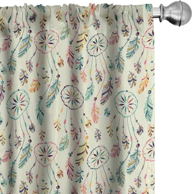 Immagine prodotto di ABAKUHAUS Tende a piombini, tende, ispirazione tradizionale tribale indigena folk Dreamcatcher Symbolic Print, 2 pezzi 75 x 175 cm, multicolore