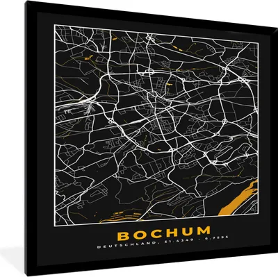 Produktbild von MuchoWow® Gerahmtes Poster Bochum - Stadtplan - Karte - Gold - Deutschland 40x40 cm - Poster mit Schwarzem Bilderrahmen Wandposter Rahmen Foto Bilder - Mit Rahmen - Wanddekoration Schlafzimmer