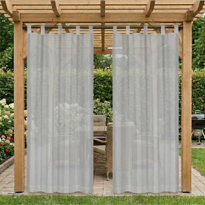 Produktbild von Outdoor Vorhang Wetterfest Wasserdicht Transparent Voile mit Abnehmbaren Schlaufen Gardinen für Balkon Terrasse Pavillon, Hellgrau, B132xH213cm