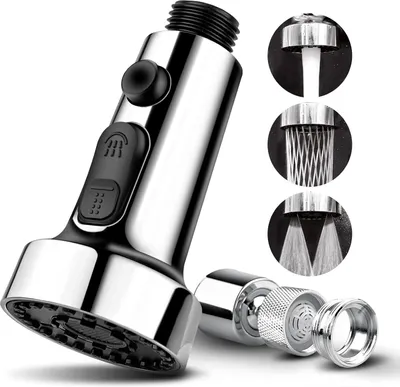 Produktbild von Wasserhahn Küche Aufsatz, 360°Drehbarer Wasserhahn Aufsatz, Pull Out Brausekopf Küchenarmatur G1/2, FM22/M24 Wassersparer Hoher Druck Perlator, 3 Modi, Silber