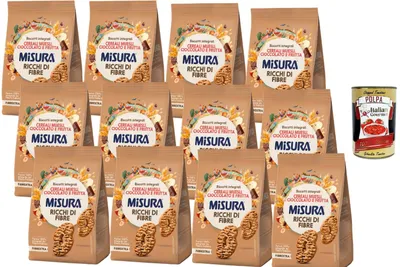 Produktbild von Italian Gourmet - Fibrextra, Vollkornkekse mit Müsli, Schokolade & Frucht, ballaststoffreiche Kekse aus Italien, Vorratspack 12 x 290 g, knusprige Frühstücks- & Snackkekse + Italian Gourmet Polpa