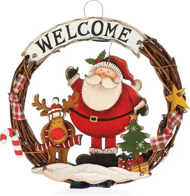 Immagine prodotto di Decorazione natalizia da appendere "WELCOME" - Ghirlanda decorativa da appendere per Natale - Ghirlanda decorativa in legno Ø 25 cm