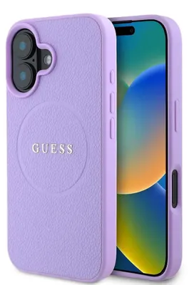 Image de Guess, Étui de protection MagSafe pour iPhone 16 au design texturé, Violet