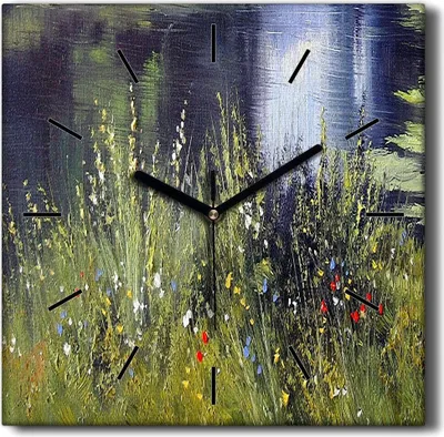 Produktbild von Coloray Hodiny Unikátní 30x30 cm  Tiché hodiny Pro obývací pokoj a kuchyň Nástěnné hodiny Plátno Černé ručičky hodin - Květy říční trávy