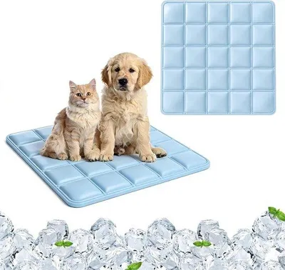 Produktbild von VHV - Kühlmatte für Hunde und Katzen - Selbstkühlende Liegematte für Haustiere, 40x40 cm - Blaues PVC - Für Körbchen, Transportboxen und Reisen