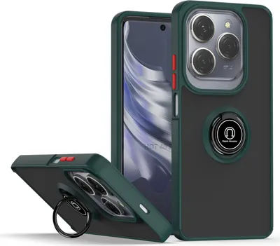 Obrázek produktu pro Pouzdro pro Infinix Hot 40 /Hot 40 Pro /Tecno Spark 20 Pro matné průsvitné TPU pouzdro s prstencovým držákem a stojánkem tmavě zelená