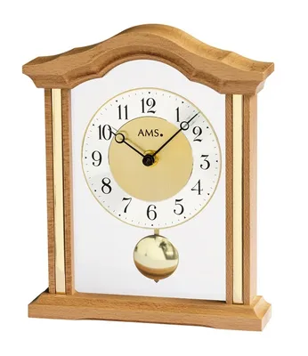 Produktbild von AMS 1174/18 Tischuhr Quarz mit Pendel analog Holz Buche mit Glas
