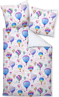 Produktbild von Janine Mako Satin Bettwäsche  -  Heißluftballon bunt 135 x 200 cm Heißluftballon, Städte, bunt