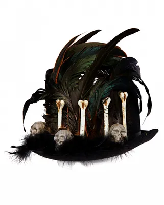 Produktbild von Schwarzer Voodoo Hut mit Federn und Schädeln für Halloween