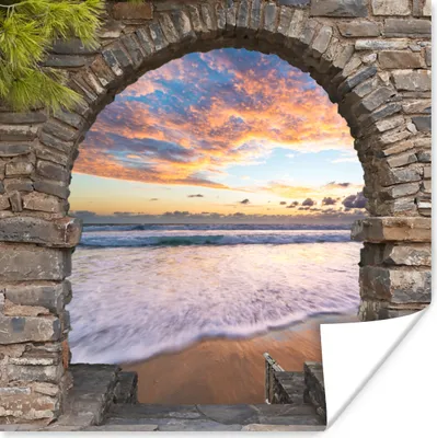 Produktbild von MuchoWow® Poster Abend - Meer - Strand - Aussicht 100x100 cm - Babyzimmer