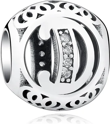 Produktbild von PANDACHARMS Kugel Buchstabe D Charm , 925er Sterling Silber, passt zu Pandora