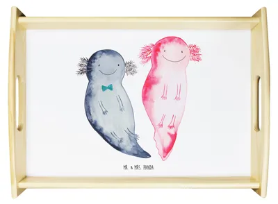 Produktbild von Mr. & Mrs. Panda Tablett Axolotl Freundin - Weiß - Geschenk, Liebe, Deko, Serviertablett, Servier, Lurche, holz, Valentinstag, Holztablett