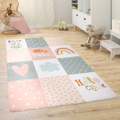 Kinderteppich Teppich Kinderzimmer Spielmatte Babymatte Rutschfest Regenbogen Herz Grösse 120x160 cm