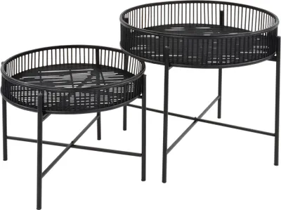 Obrázek produktu pro Odkládací stolek - černý - sada 2 kusů - bambus - Ø49 a Ø60 cm