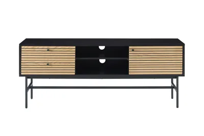 Produktbild von SalesFever TV-Lowboard | 2 Schubladen, 1 Tür, 2 offene Fächer | MDF Eiche Echtholzfurnier | Gestell Metall | B 150 x T 40 x H 60 cm | schwarz-eiche