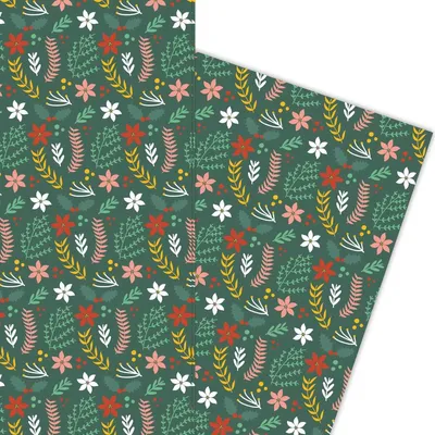 Produktbild von florales Weihnachts Geschenkpapier für liebevolle Geschenke auf grün - G5962, 32 x 48cm