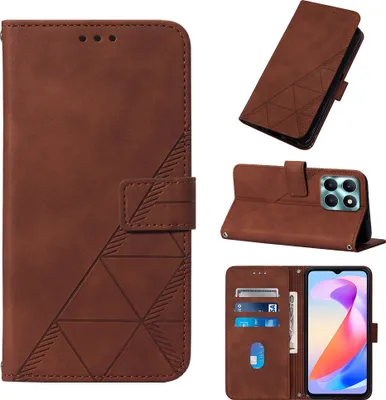 Image de Etui en cuir pour Honor X6A étui portefeuille avec embossage, porte-cartes et support Marron