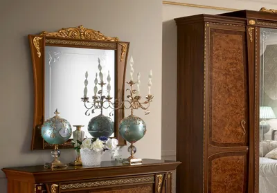 Productafbeelding van Klassieke designspiegel, Italiaans meubilair, wandspiegel, houten spiegel, decoratieve spiegel