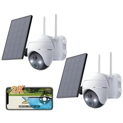 Produktbild von 2K Überwachungskamera WLAN für den Außenbereich kabellos Solar 360 ° PTZ Solarkamera Akku 2,4 GHz Nachtsicht Farbe PIR-Erkennung Cloud 2PC (weiß)