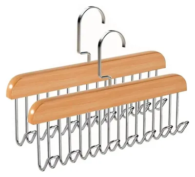 Produktbild von Gürtelhalter für den Kleiderschrank, 2 Stück Holz Kleiderbügel mit 8 Haken, 360 Grad drehbarer Krawattenbügel, platzsparender Organizer für Schals, Krawatten und Gürtel