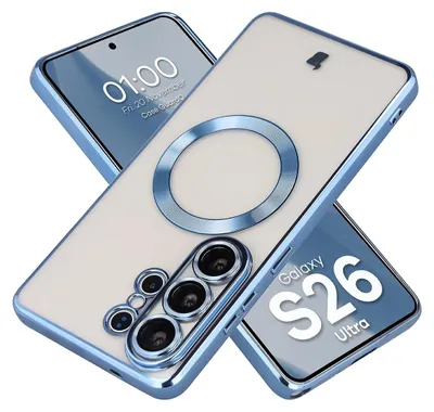 Produktbild von Handyhülle mit Kameraschutz und Magnetring für Galaxy S26 Ultra, Bizon Case GuardO, Transparent-Blau
