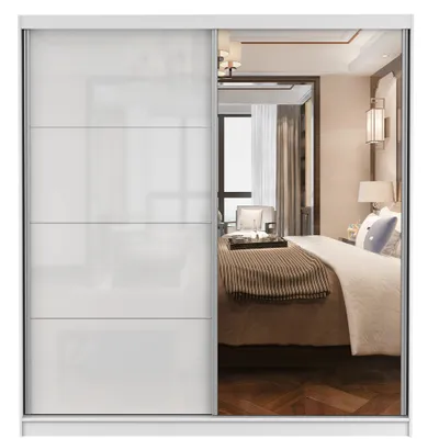 Produktbild von Schwebetürenschrank Kleiderschrank Schrank 203cm Weiß/Weiß mit Spiegel  Multi 35